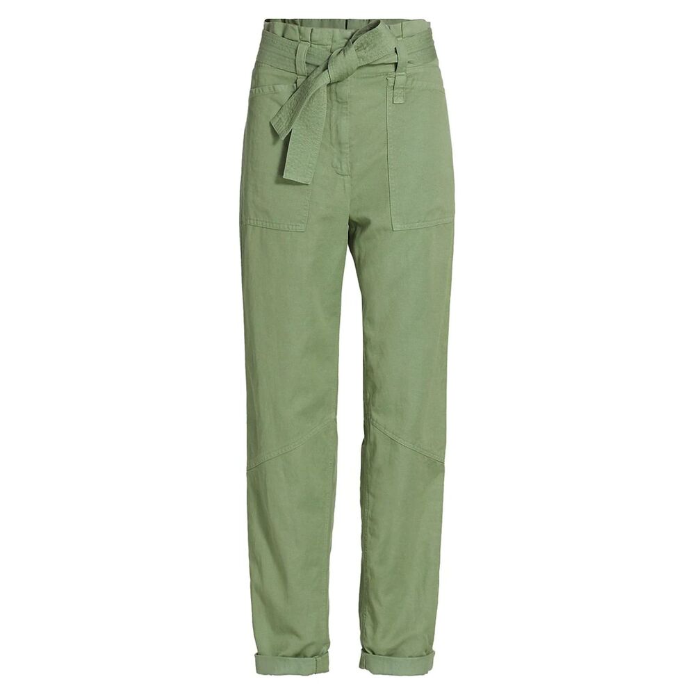 A.L.C Women's Green Textured Pocketed High Waisted Straight leg Cargo